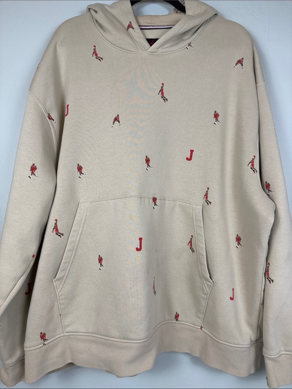 🏀Jordan Hoodie Red Embroidered Player Motifs J Logos Streetwear Size XXL
